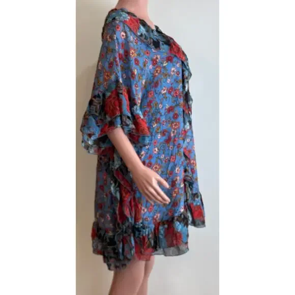 See By Chloe Floral Print Silk Caftan Dress Sz 38 6 Blue Dream Cottagecore Boho - Picture 4 of 16